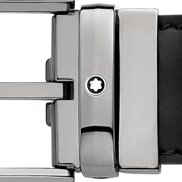 حزام جلدي أسود، عرضه 35 مم، مزوّد بمشبك شبيه بحدوة الحصان - 3