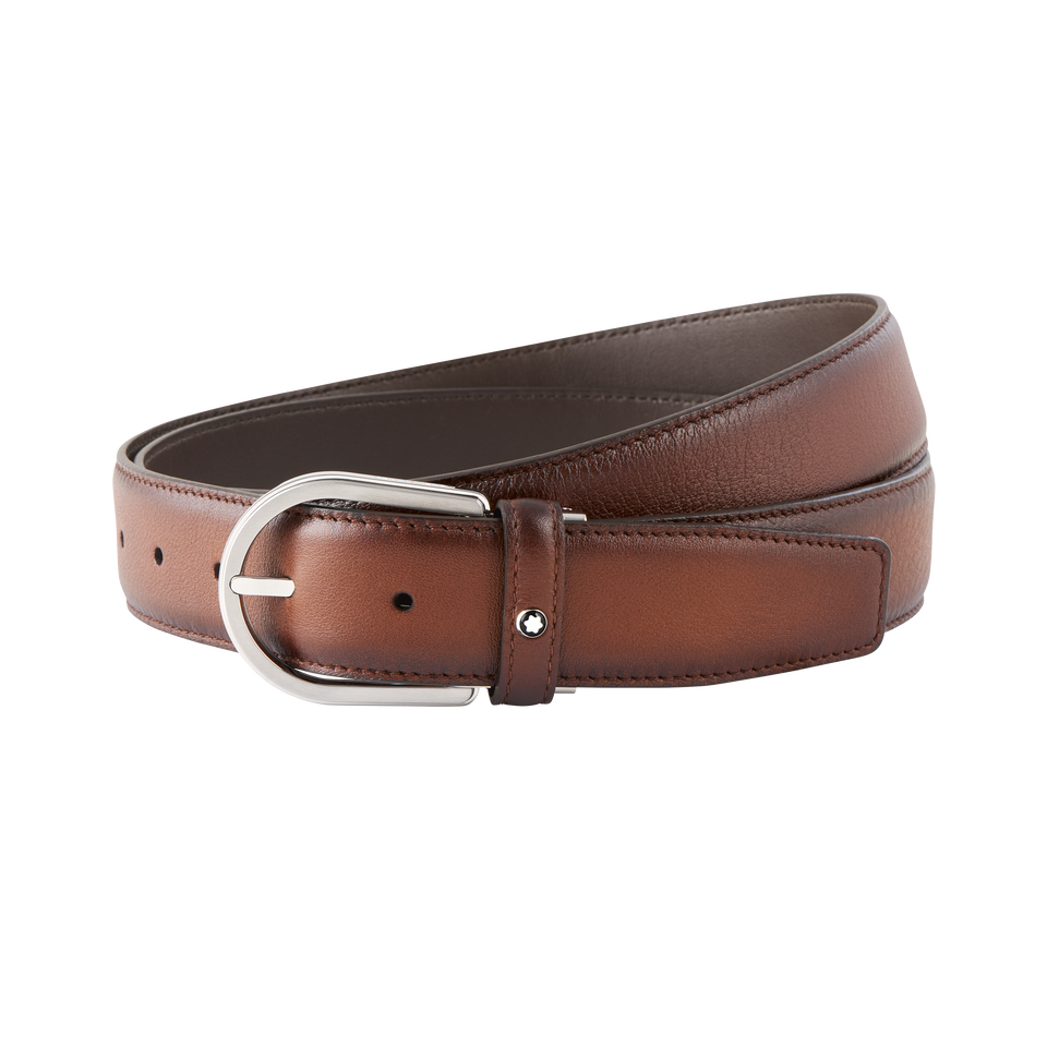 Horseshoe buckle brown 35 mm leather belt - 1