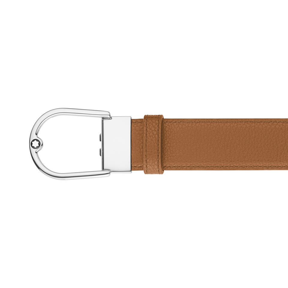 Horseshoe buckle grainy caramel/black 35mm reversible leather belt - 5