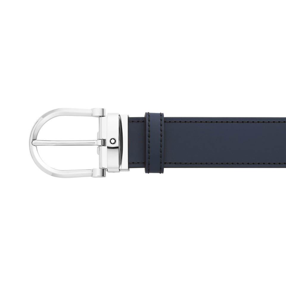 Horseshoe buckle black/blue 35 mm reversible leather belt - 3