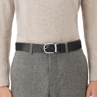 Horseshoe buckle printed black/mosto 35 mm reversible leather belt