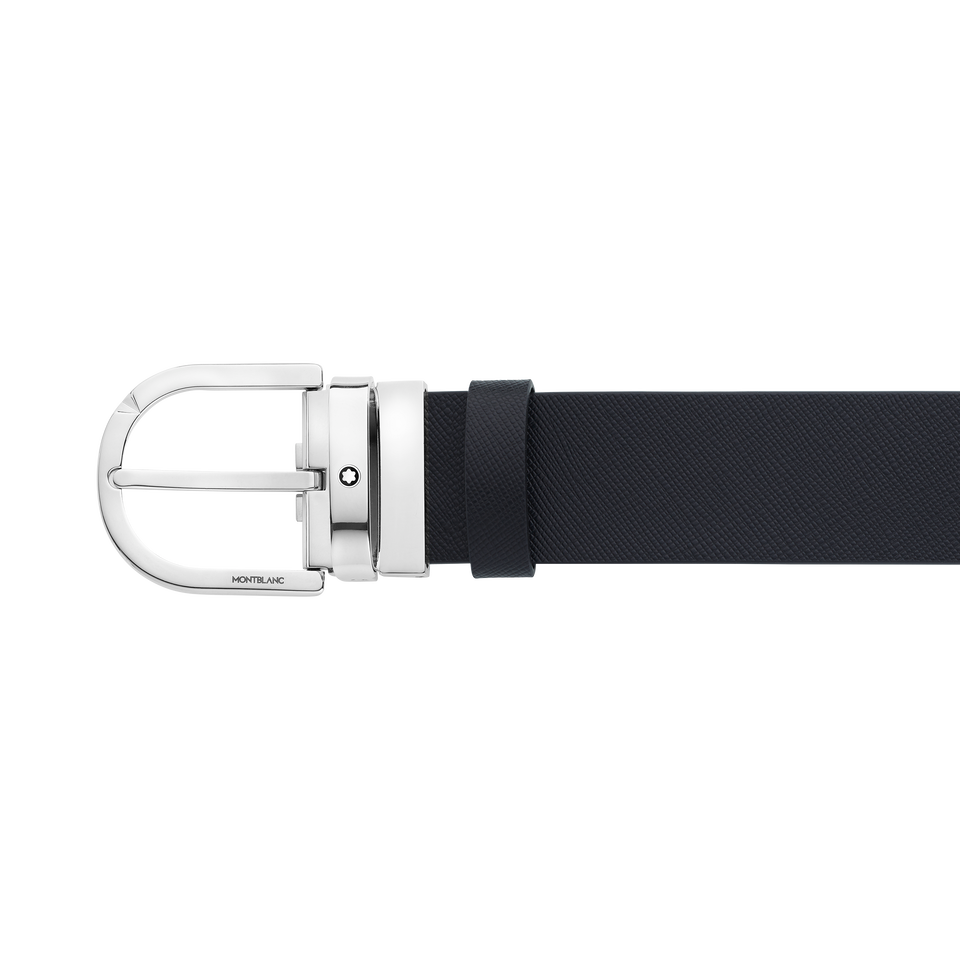 Horseshoe buckle printed black/mosto 35 mm reversible leather belt - 5