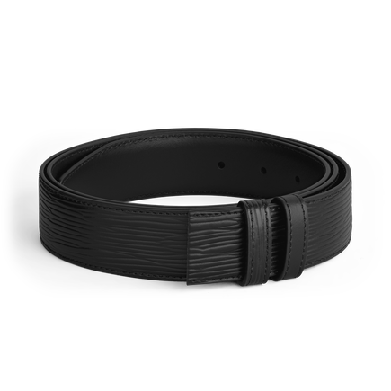 Black printed with bark tree motif and plain 35mm reversible leather belt