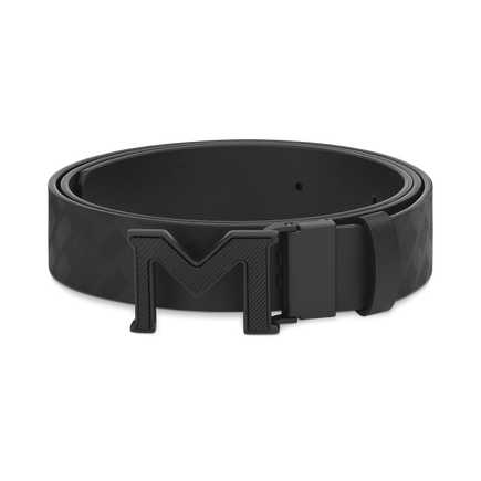 حزام جلدي ذو وجهين بعرض 35 مم باللون الأسود بنمط إكستريم 3.0/الأسود السادة ومزوّد بمشبك على شكل حرف M