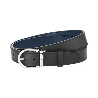 Horseshoe buckle black/blue 35 mm reversible leather belt