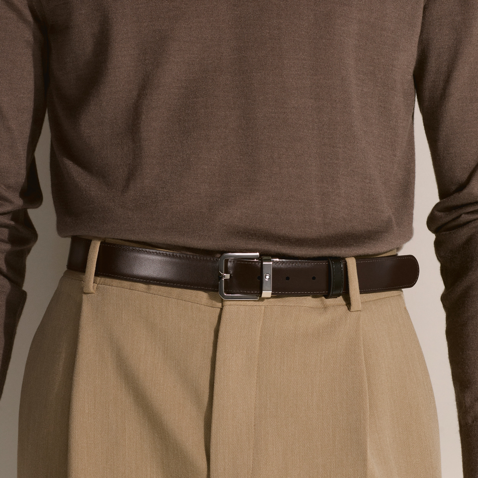 Black/brown 30&nbsp;mm reversible leather belt - 3