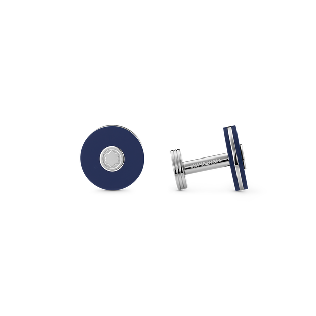 Round Cufflinks in Stainless Steel with Blue Resin - 1
