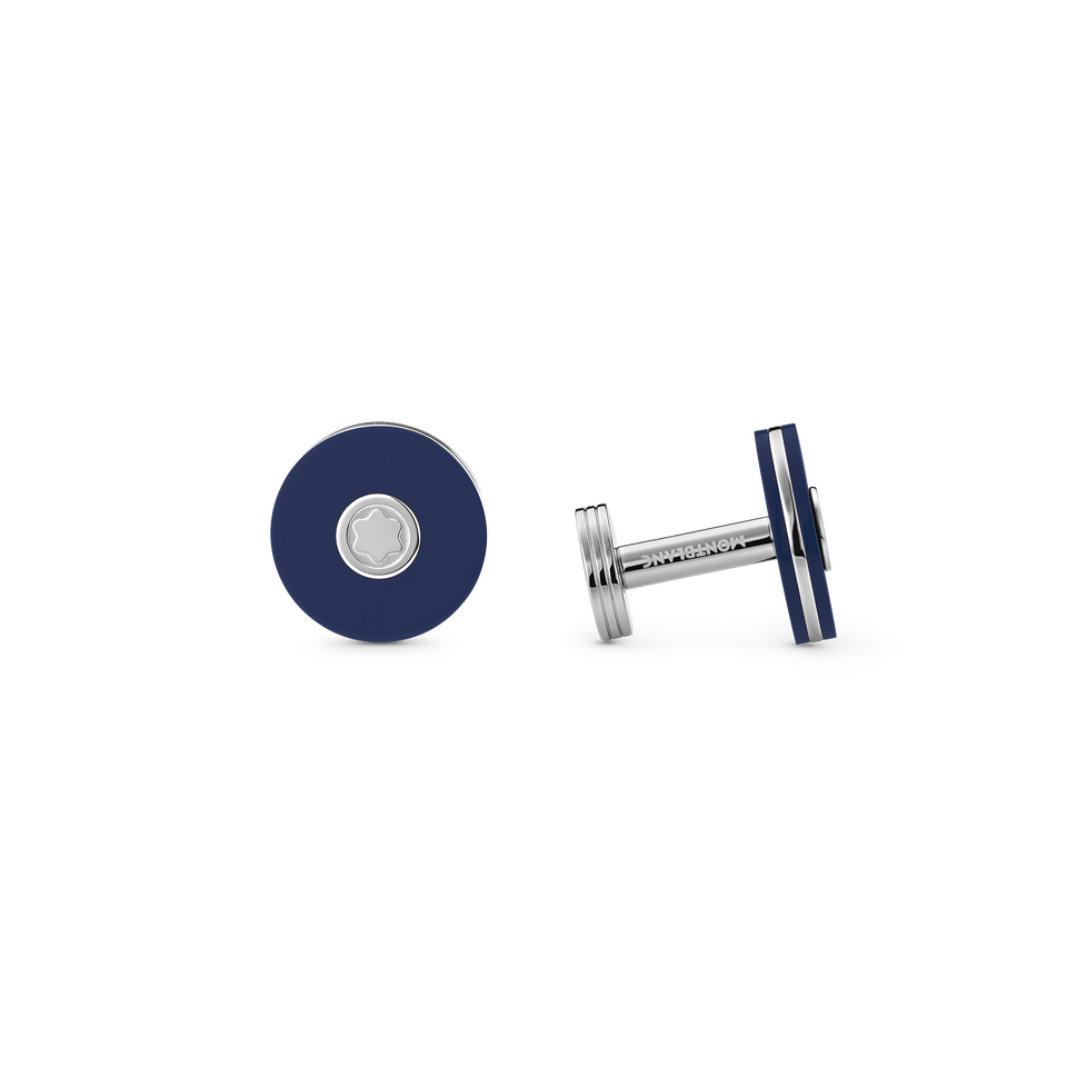 Round Cufflinks in Stainless Steel with Blue Resin - 1