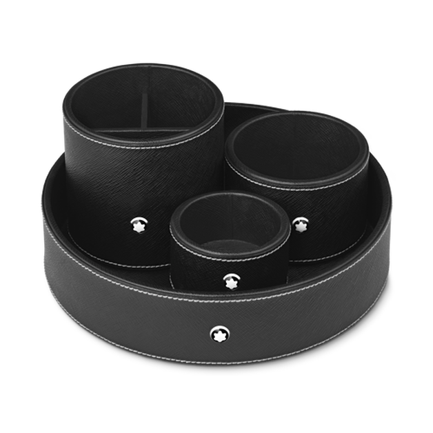 Medium Round Desk Tray in Sartorial Leather - 1