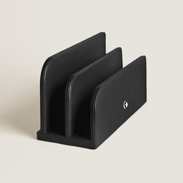Letter Rack in Black Leather - 1