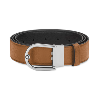 Horseshoe buckle grainy caramel/black 35mm reversible leather belt