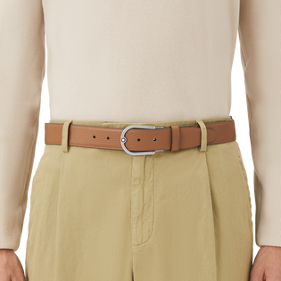 Horseshoe buckle grainy caramel/black 35mm reversible leather belt