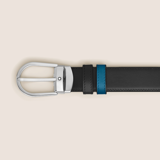 Horseshoe buckle smoky blue/black 30mm reversible leather strap - 2