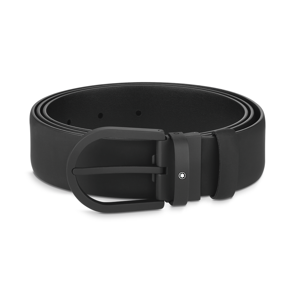 Horseshoe buckle black 35 mm leather belt - 1