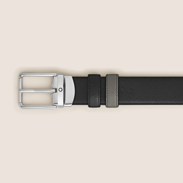 Medium grey/black 30 mm reversible leather strap - 2
