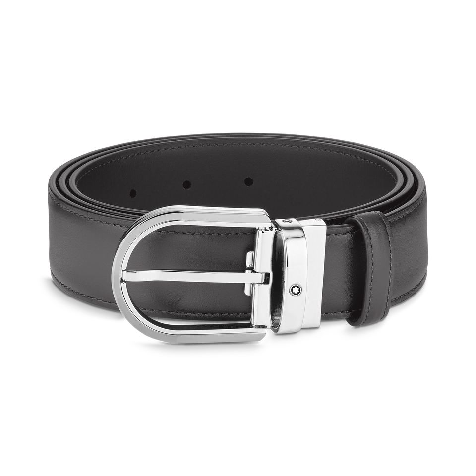 Horseshoe buckle grey 35 mm leather belt - 1