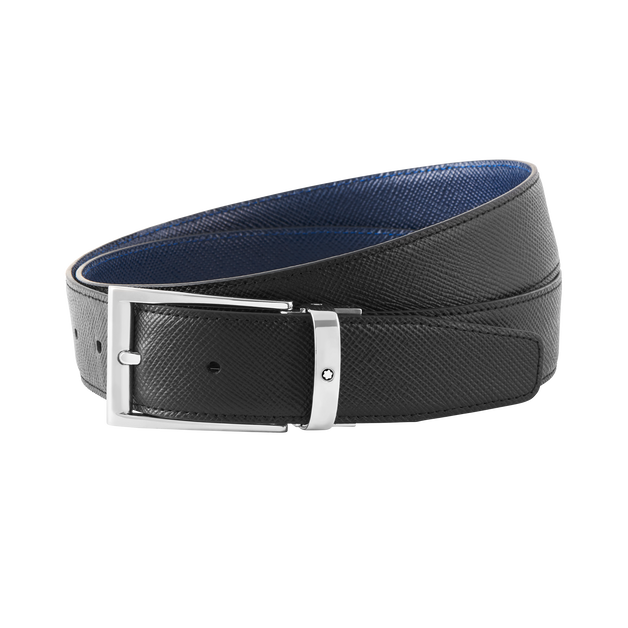 Black/blue 35 mm reversible leather belt - 1