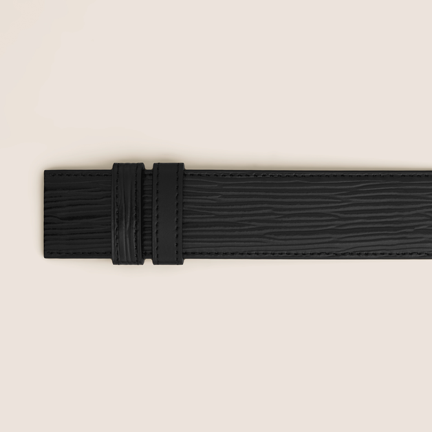 Black printed with bark tree motif and plain 35mm reversible leather belt - 3