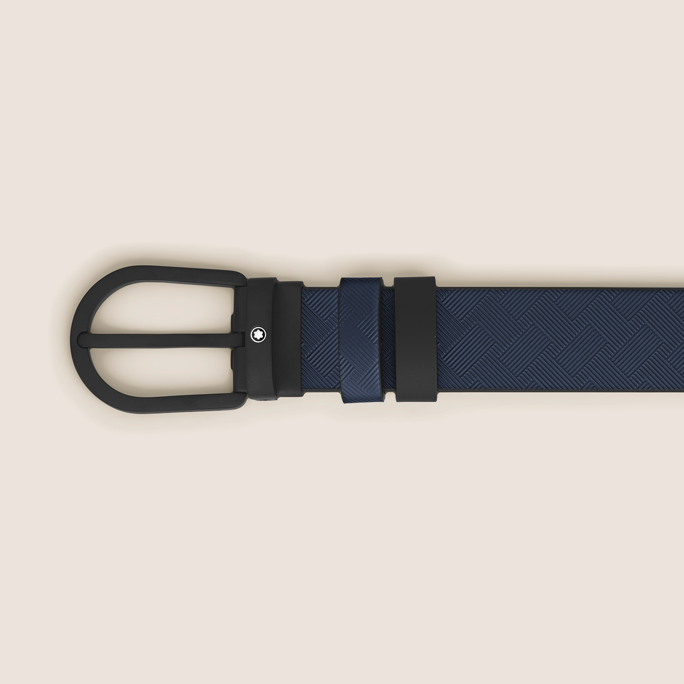 Horseshoe Buckle Ink Blue/Black 30&nbsp;mm Reversible Leather Strap - 3