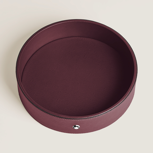 Round Desk tray in Cassis Leather (Large)