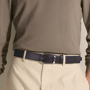 Horseshoe buckle night blue/black 35&nbsp;mm reversible leather belt