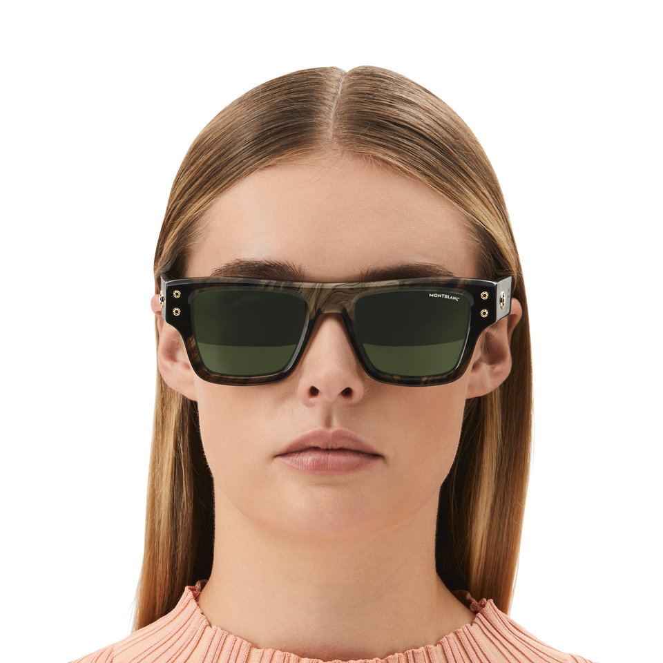 Rectangular Sunglasses with Melange Coloured Acetate Frame - 4