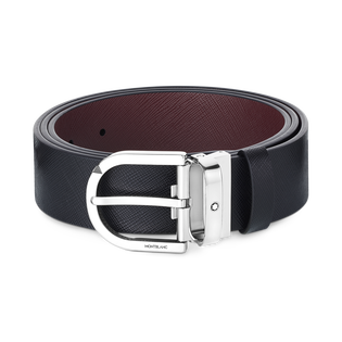 Horseshoe buckle printed black/mosto 35 mm reversible leather belt