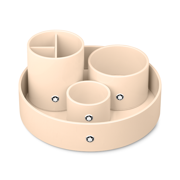 Round Desk Tray in Ivory Lacquered Wood (Small) - 2