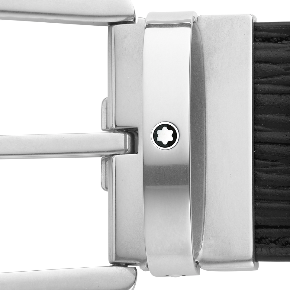 Horseshoe buckle printed black 40 mm leather belt - 4