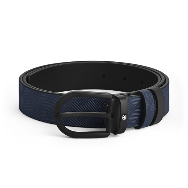 Horseshoe Buckle Ink Blue/Black 30 mm Reversible Leather Strap - 1