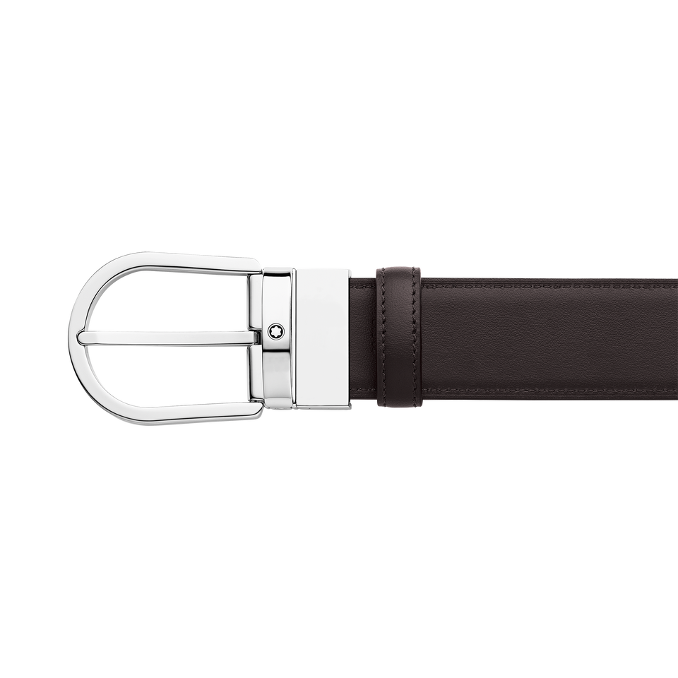 Horseshoe buckle black/tan 35 mm leather belt - 1