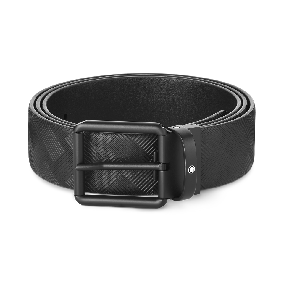 Printed black/plain black 35 mm reversible leather belt - 1