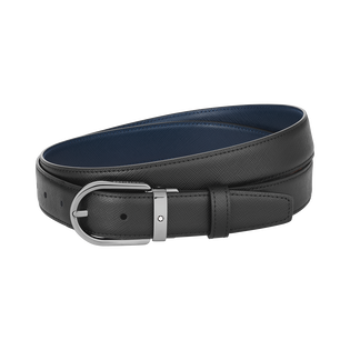 Horseshoe buckle black/blue 30 mm reversible leather belt