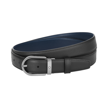 Horseshoe buckle black/blue 30 mm reversible leather belt