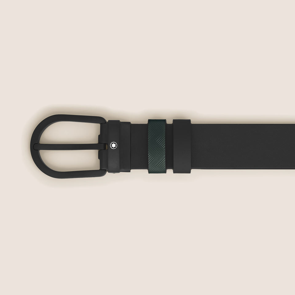 Horseshoe Buckle British Green/Black 30&nbsp;mm Reversible Leather Strap - 3