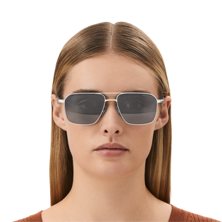 Rectangular Sunglasses with Silver Coloured Metal Frame