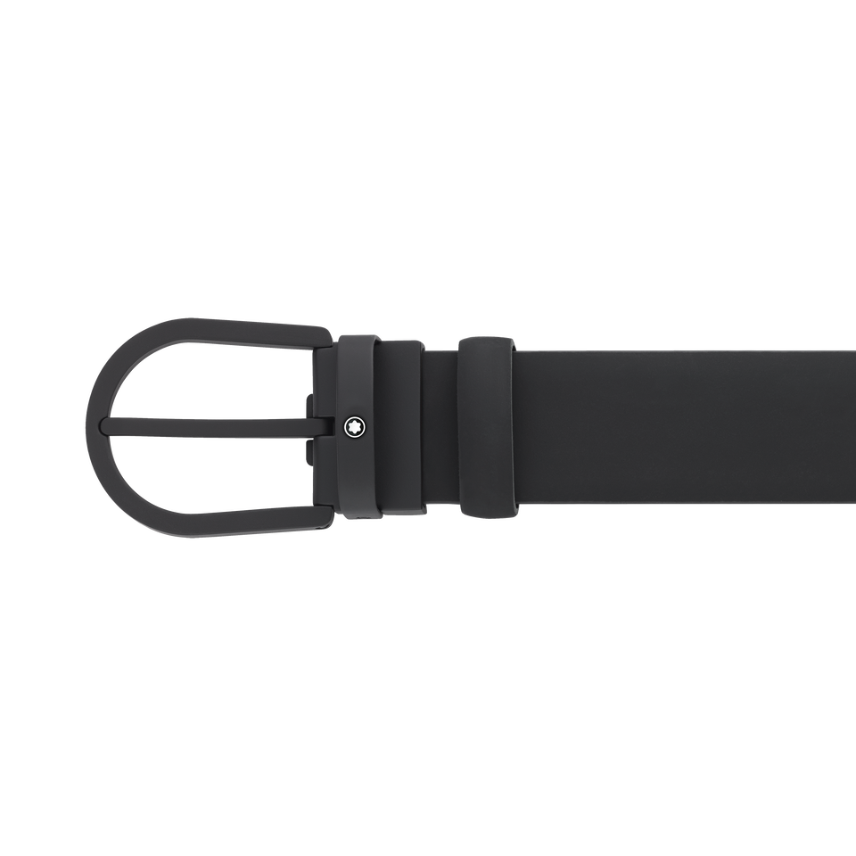 Horseshoe buckle black 35 mm leather belt - 3