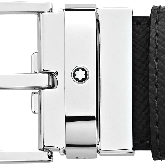 Black/blue 35 mm reversible leather belt - 3