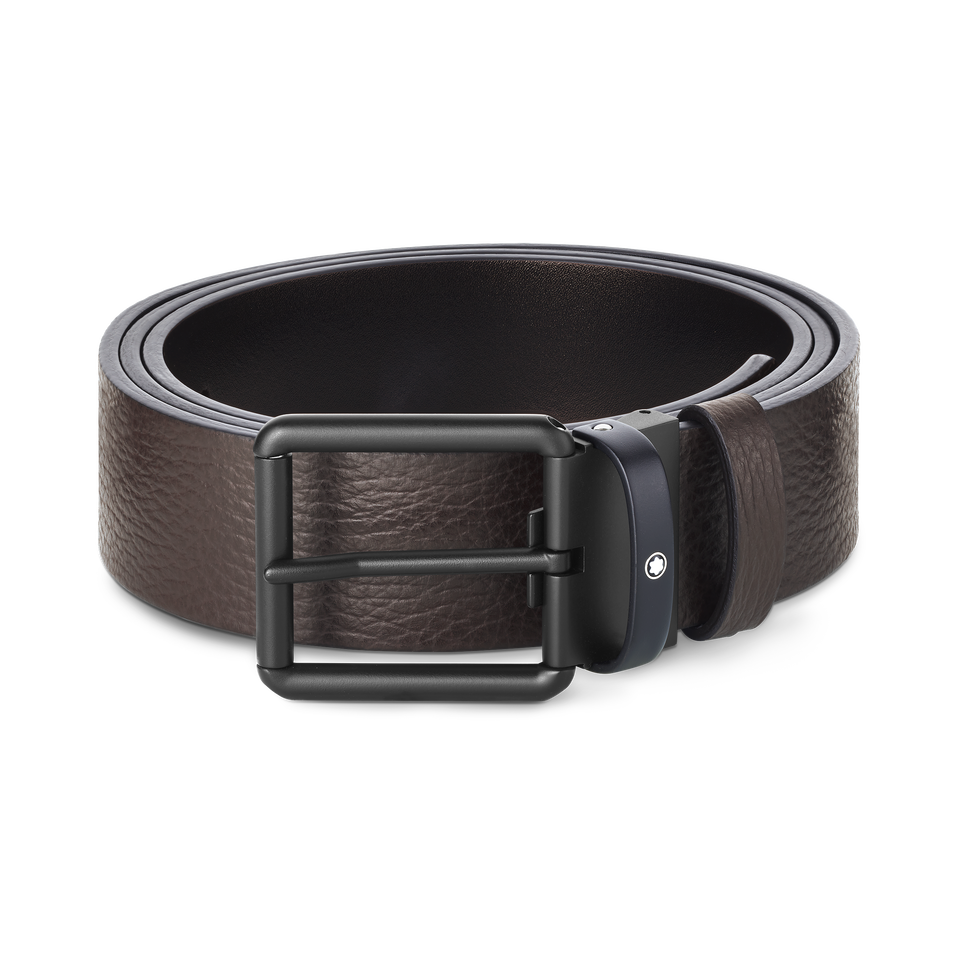 Brown/black 35 mm reversible leather belt - 1
