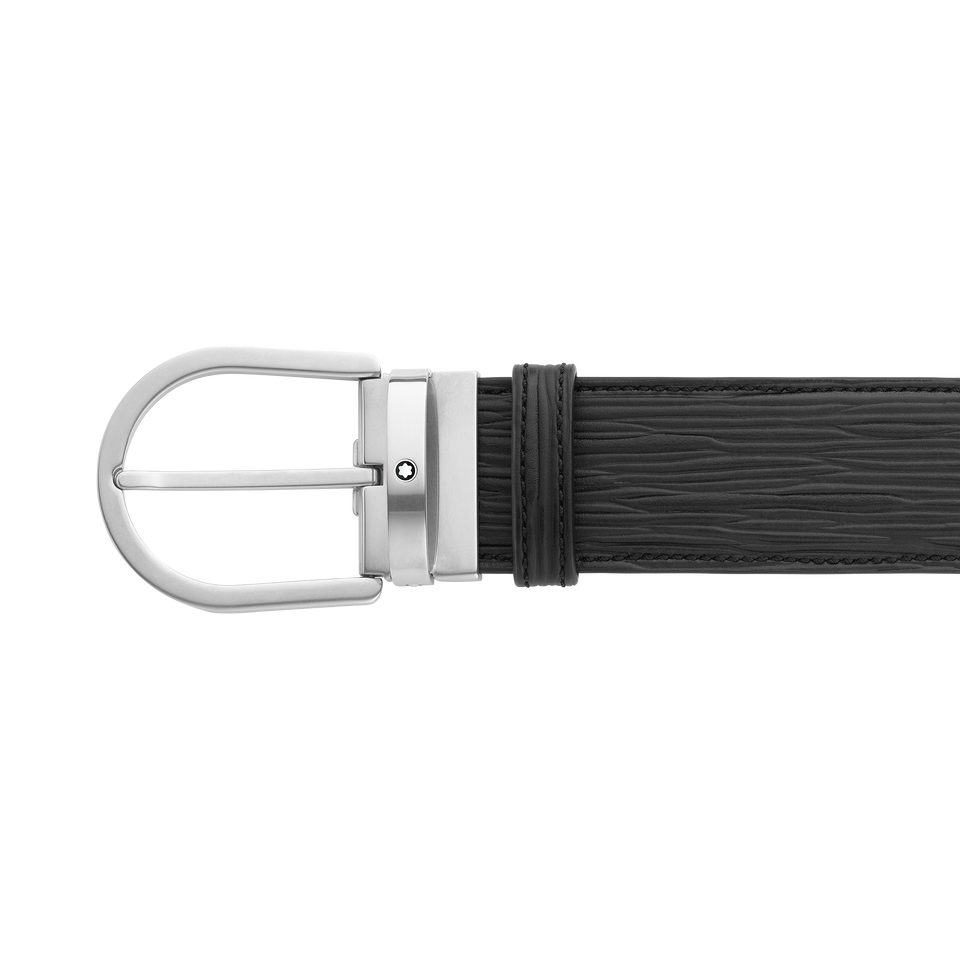 Horseshoe buckle printed black 40 mm leather belt - 3