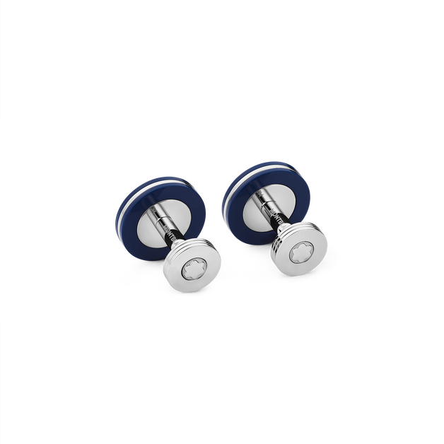 Round Cufflinks in Stainless Steel with Blue Resin - 4