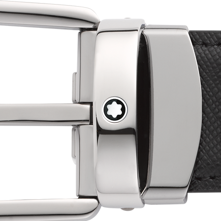 Horseshoe buckle black/blue 30 mm reversible leather belt