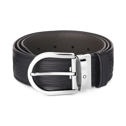 Horseshoe buckle printed black 40 mm leather belt