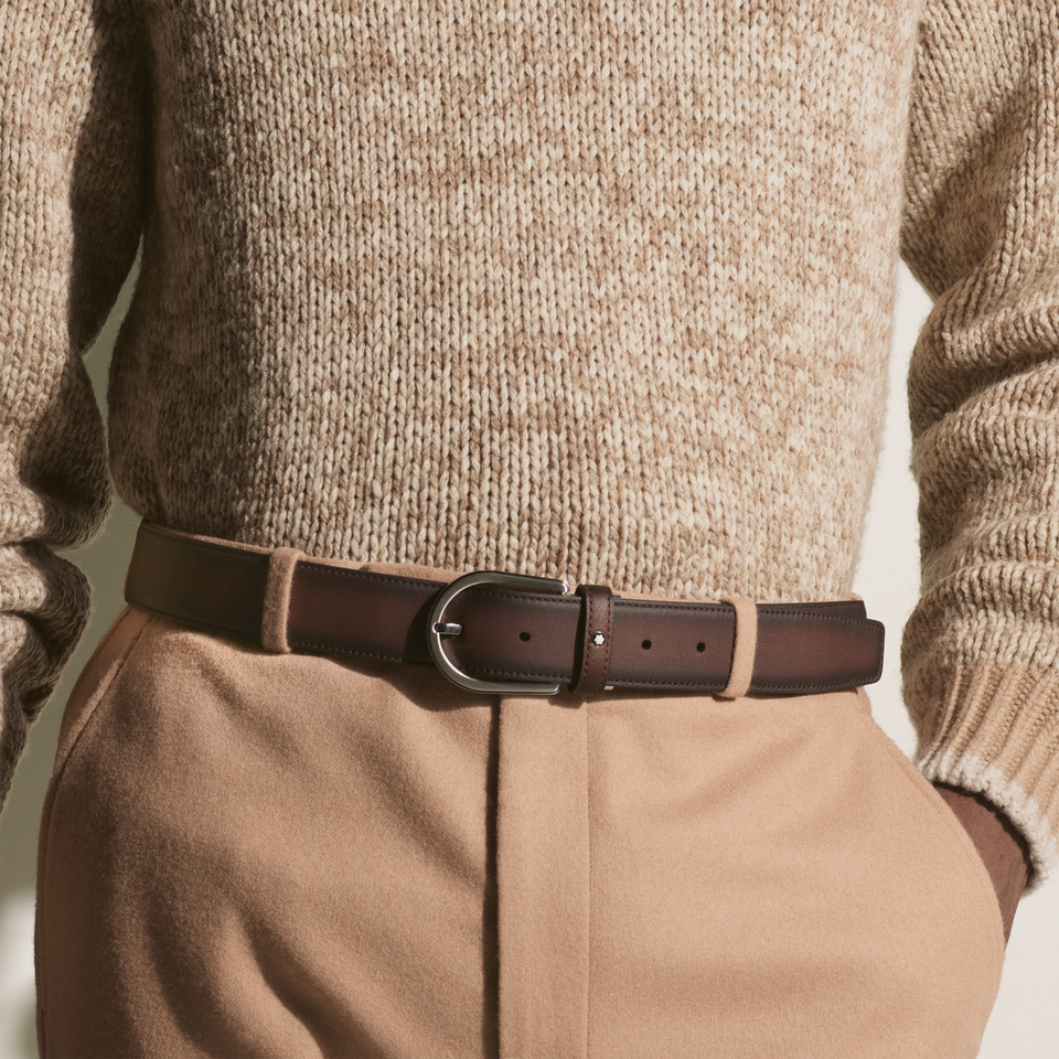 Horseshoe buckle brown 35 mm leather belt - 2