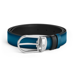Horseshoe buckle smoky blue/black 30mm reversible leather strap