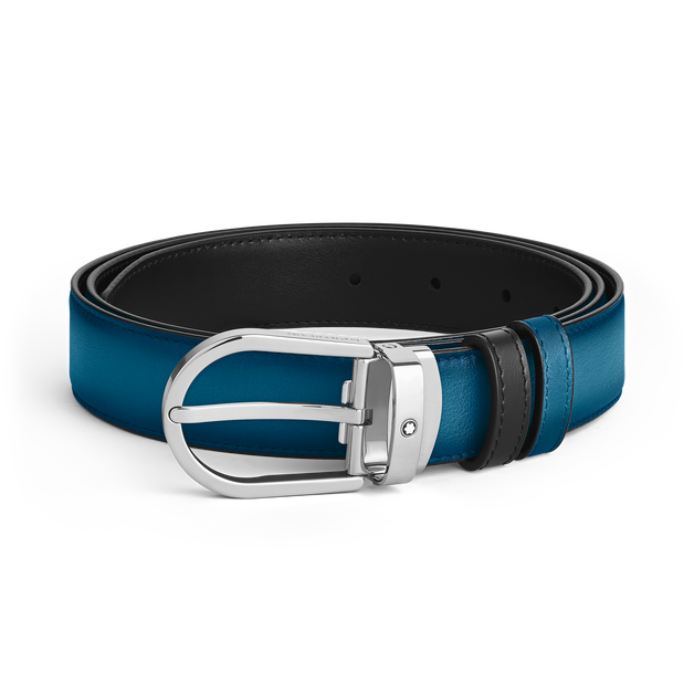 Horseshoe buckle smoky blue/black 30mm reversible leather strap - 1