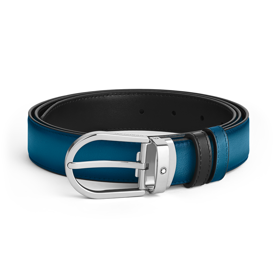 Horseshoe buckle smoky blue/black 30mm reversible leather strap - 1