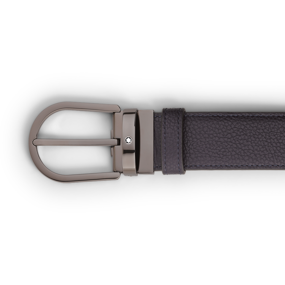 Horseshoe buckle night blue/black 35&nbsp;mm reversible leather belt - 3