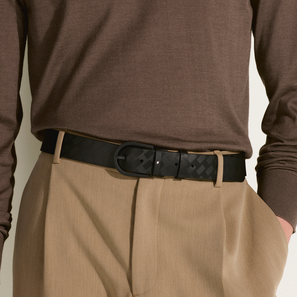 Horseshoe buckle black 35&nbsp;mm leather belt - 2