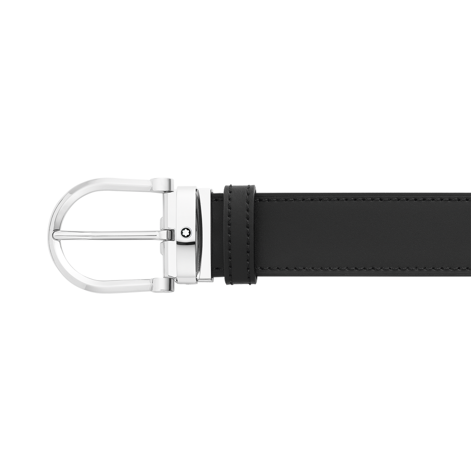 Horseshoe buckle black/blue 35 mm reversible leather belt - 4